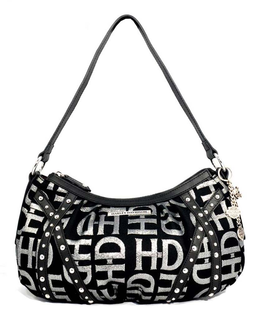 Harley-Davidson® Women's Black & Silver Jacquard Shoulder Purse