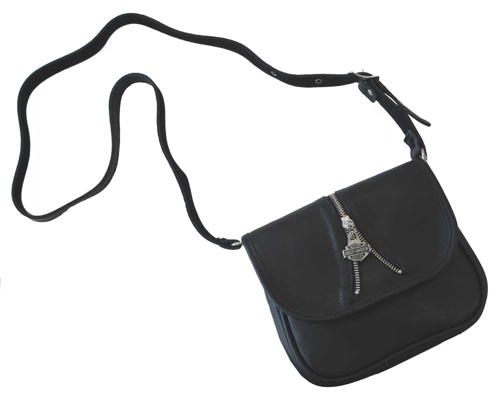 Harley-Davidson Women's Mid Zippered Shoulder Handbag Black Leather Purse HD644 - Wisconsin Harley-Davidson