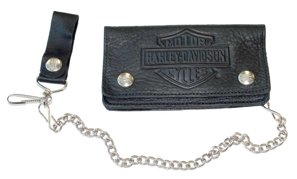 Harley-Davidson Men's Distressed B&S Biker Chain Wallet Black Leather BO410H-2 - Wisconsin Harley-Davidson
