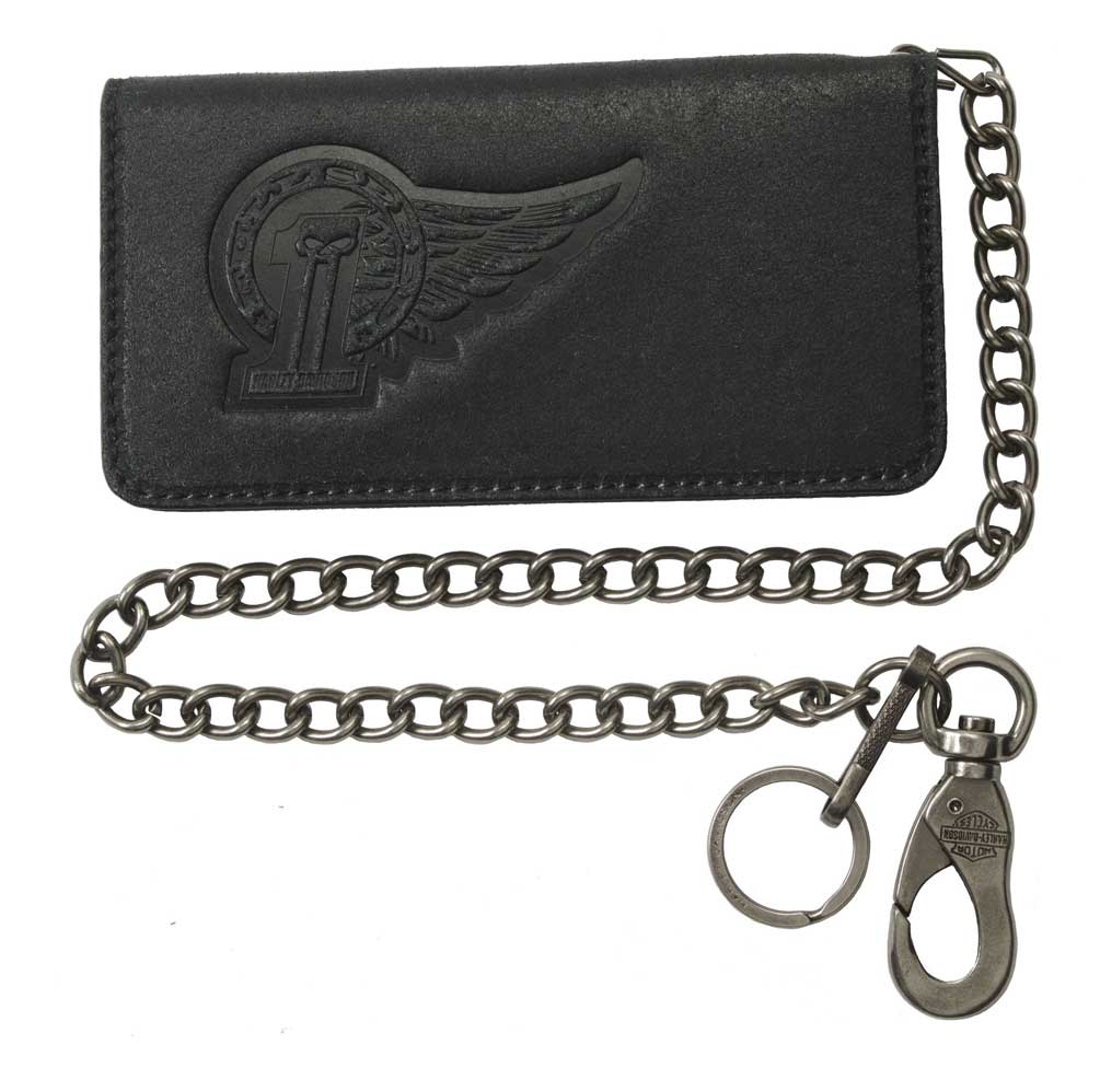 Harley-Davidson Mens BiFold Wallet, Uno #1 Skull Biker, Tall Black UN7572L-Black - Wisconsin Harley-Davidson