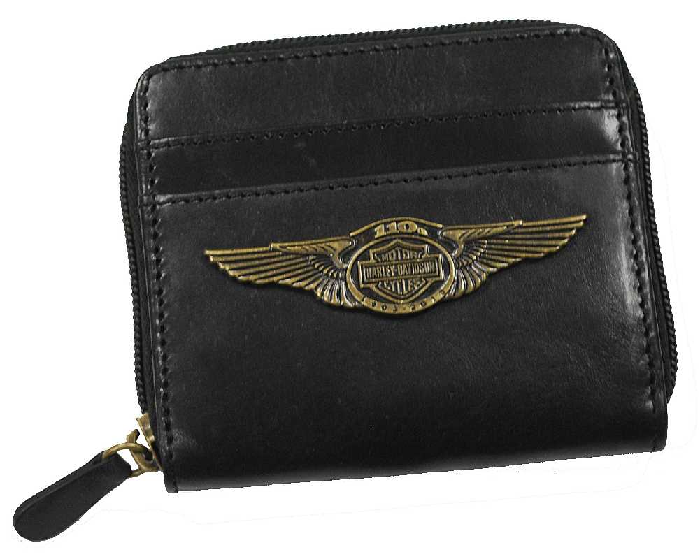 Harley-Davidson 110th Anniversary Zip Around Wallet Black Leather AL1178L-BLACK - Wisconsin Harley-Davidson