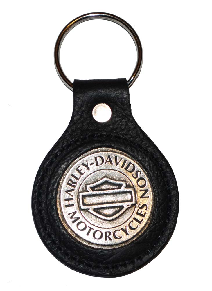 Harley-Davidson Bar & Shield Black Leather Medallion Key Ring K78H - Wisconsin Harley-Davidson