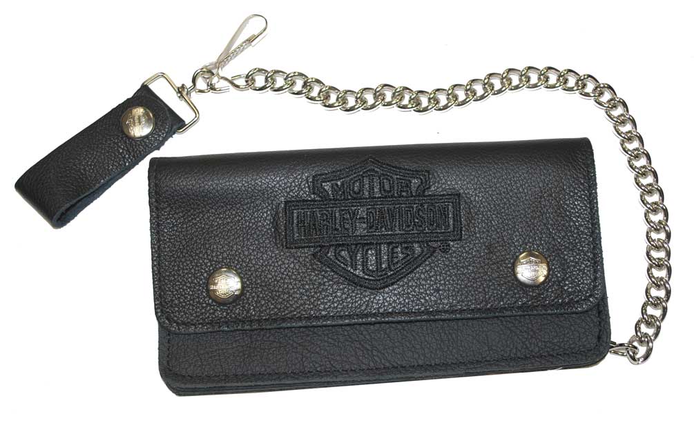 Harley-Davidson Mens Embroidered Bar & Shield Biker Chain Wallet Black BW816H-2B - Wisconsin Harley-Davidson