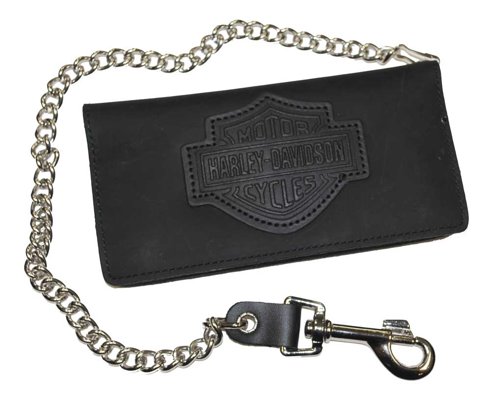 Harley-Davidson Mens Bi-Fold Embossed Bar & Shield Biker Chain Wallet BLK BW341H - Wisconsin Harley-Davidson