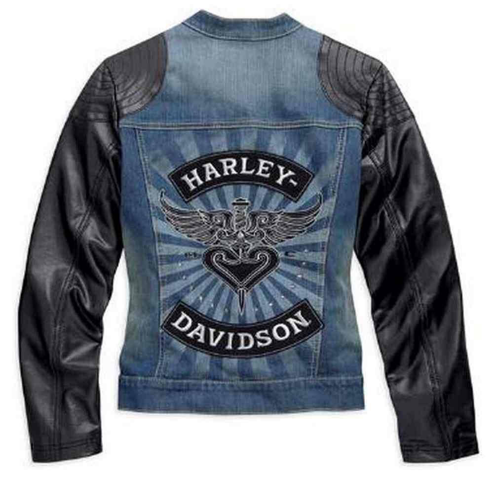 HarleyDavidson® Women's Denim Jacket with Faux Black Leather Sleeves