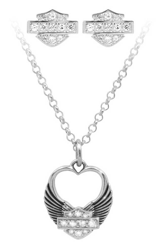 Harley-Davidson Womens Winged Heart Necklace & Earrings Gift Set, Silver HDS0004 - No Hassle Returns at Wisconsin Harley