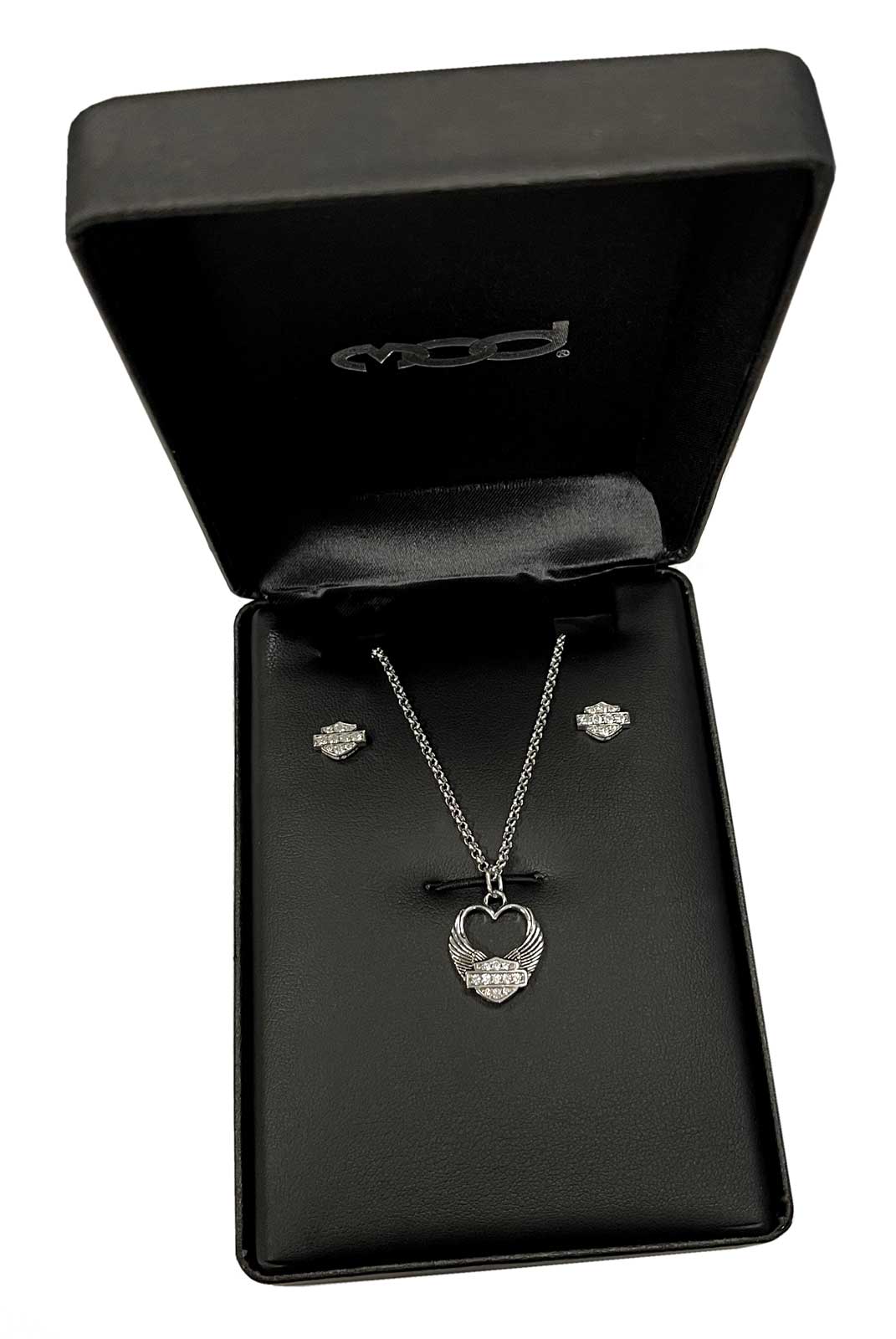 Harley-Davidson Womens Winged Heart Necklace & Earrings Gift Set, Silver HDS0004 - Largest Selection of Harley-Davidson Products