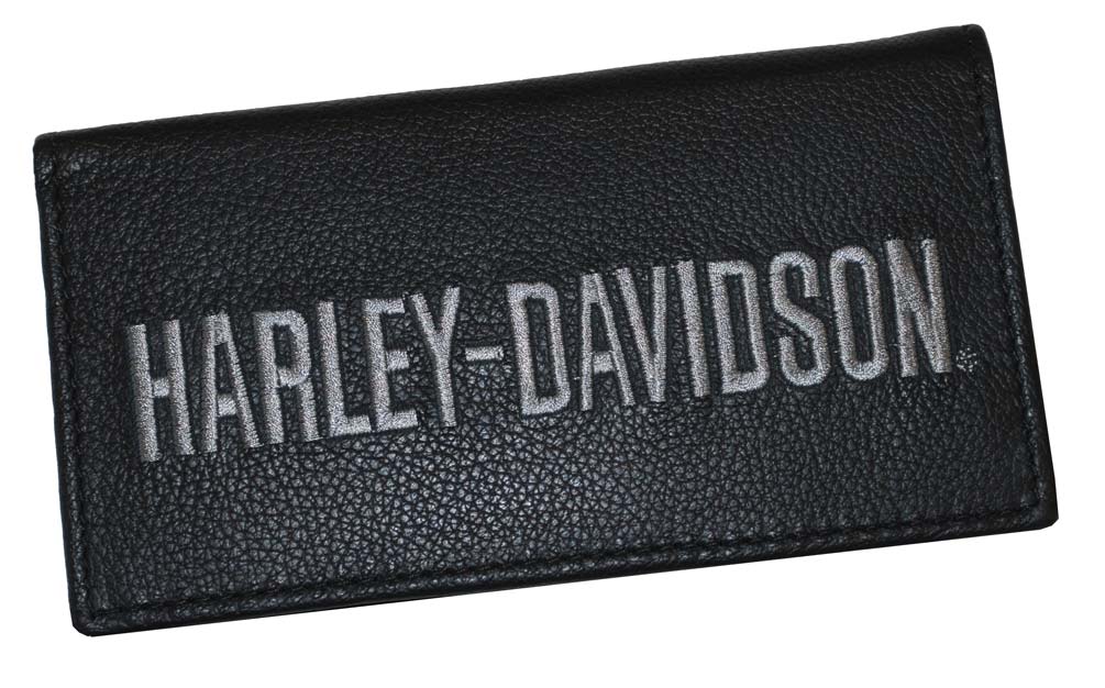 Harley-Davidson Black Leather Embroidered Checkbook Cover FC806H-7G - Wisconsin Harley-Davidson