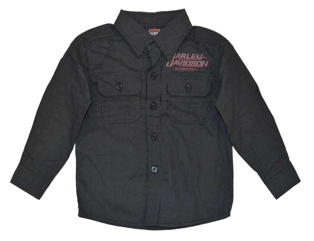 Harley-Davidson Little Boys' Shop Shirt, Long Sleeve Striped, Black 4381586 - Wisconsin Harley-Davidson