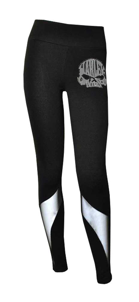 Harley-Davidson Women's Leggings, Rhinestone Willy Skull & Mesh Details, Black - Wisconsin Harley-Davidson