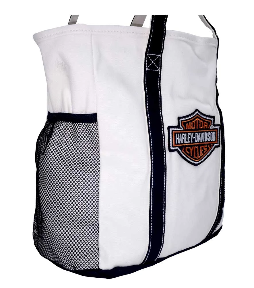 Harley-Davidson Embroidered Bar & Shield Beach Tote Bag, White 2330440 - No Hassle Returns at Wisconsin Harley