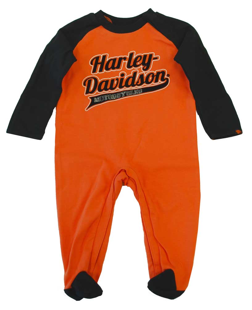 Harley-Davidson Baby Boys' Footed Coverall Romper Orange/Black Infant 0363130 - Wisconsin Harley-Davidson