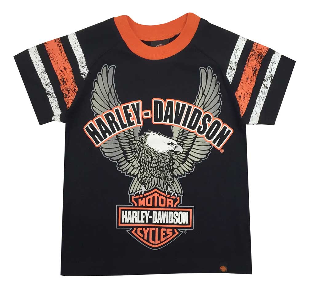 Harley-Davidson Little Boys' Up-Wing Eagle Raglan Jersey Tee, Black 1070565 - Wisconsin Harley-Davidson