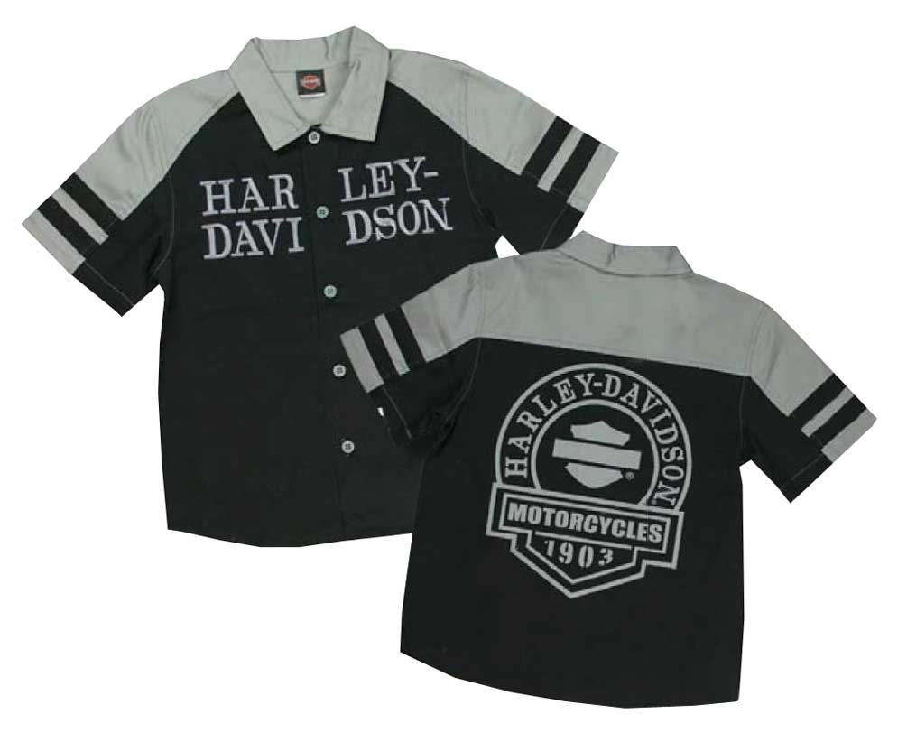 Harley-Davidson Little Boys' Embroidered Button Up Garage Shirt, Black 1071674 - Wisconsin Harley-Davidson