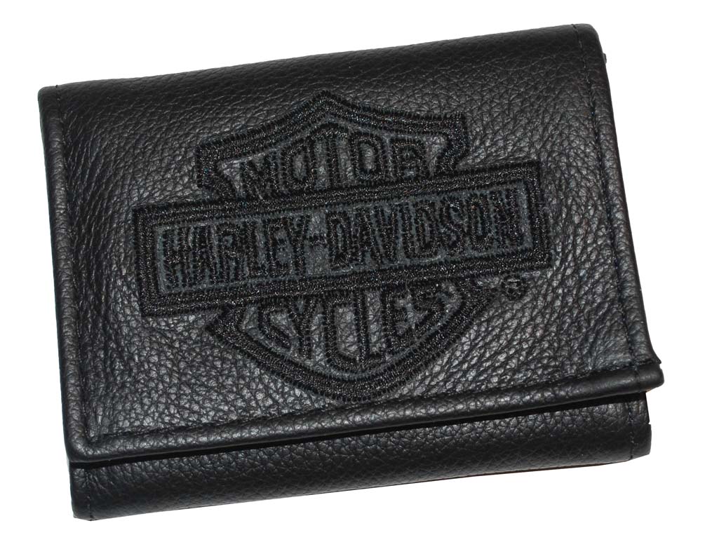 Harley-Davidson Men's Embroidered Bar & Shield Tri-Fold Wallet Leather FT805H-2B - Wisconsin Harley-Davidson