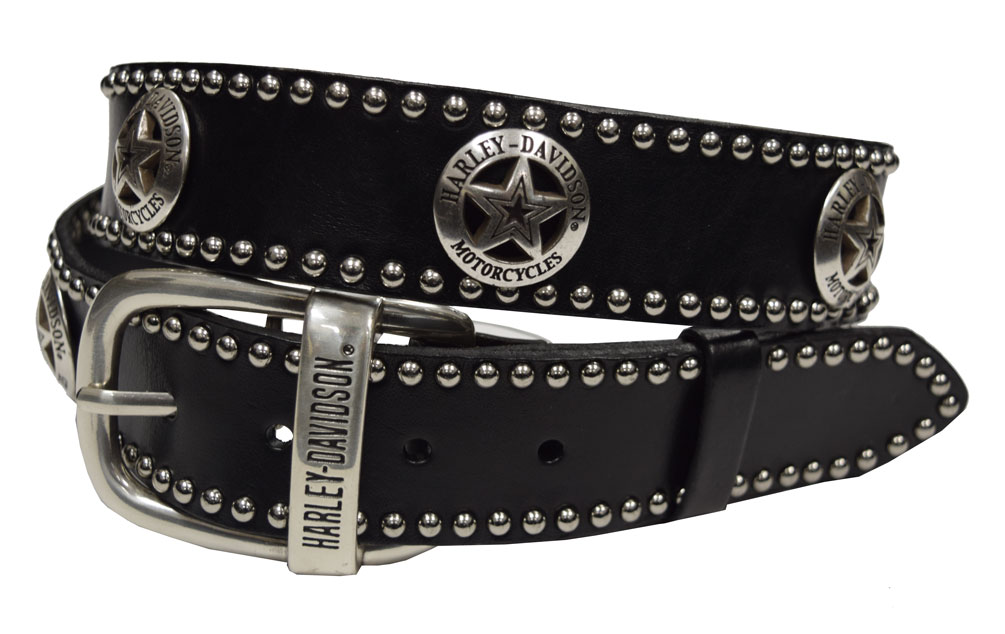 HarleyDavidson® Men's Belt, Sheriff Western Conchos, Black Leather