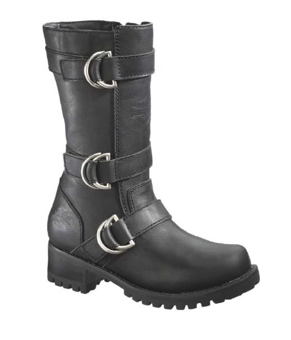 Harley-Davidson Women's Angelia Triple Strap Black Leather 10-Inch Boots D86225 - Wisconsin Harley-Davidson