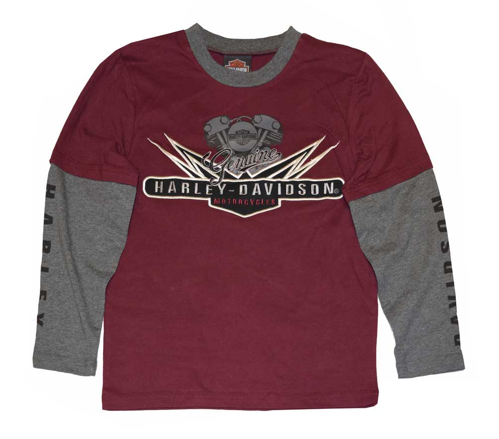 Harley-Davidson Little Boys' Shirt, V-Twin Jersey Doubler LS Tee 4381574 - Wisconsin Harley-Davidson