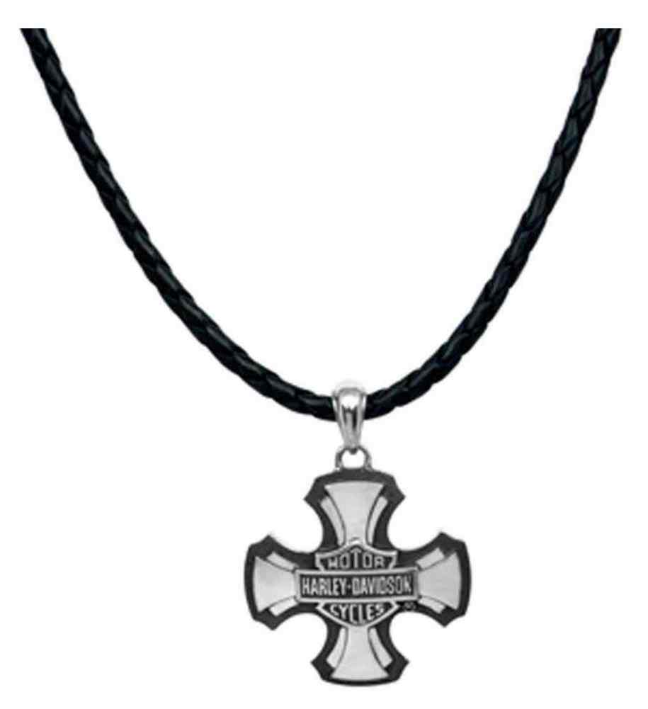 Harley-Davidson Mens Necklace, Cross Bar & Shield, Sterling Silver HDN0299-22 - Wisconsin Harley-Davidson