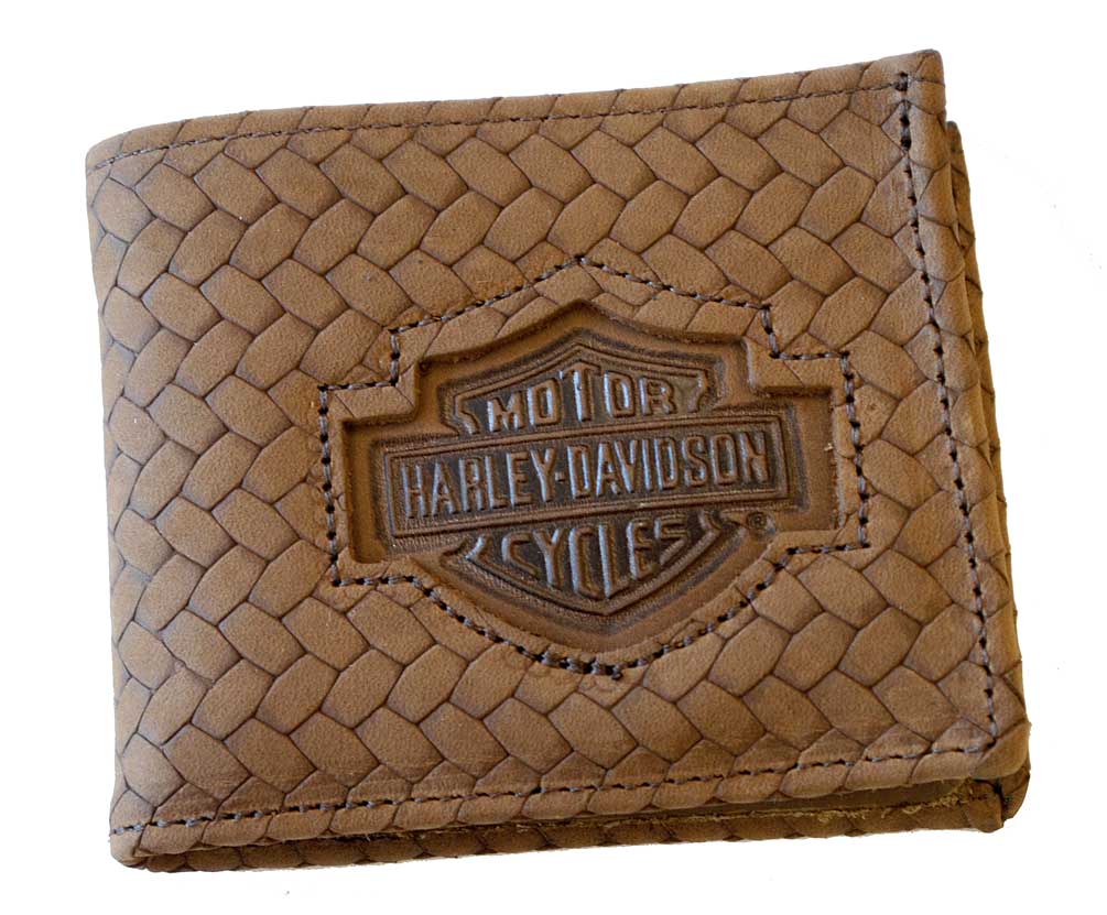 Harley-Davidson Men's Bar & Shield Basket Weave Billfold Wallet Brown CH333 - Wisconsin Harley-Davidson
