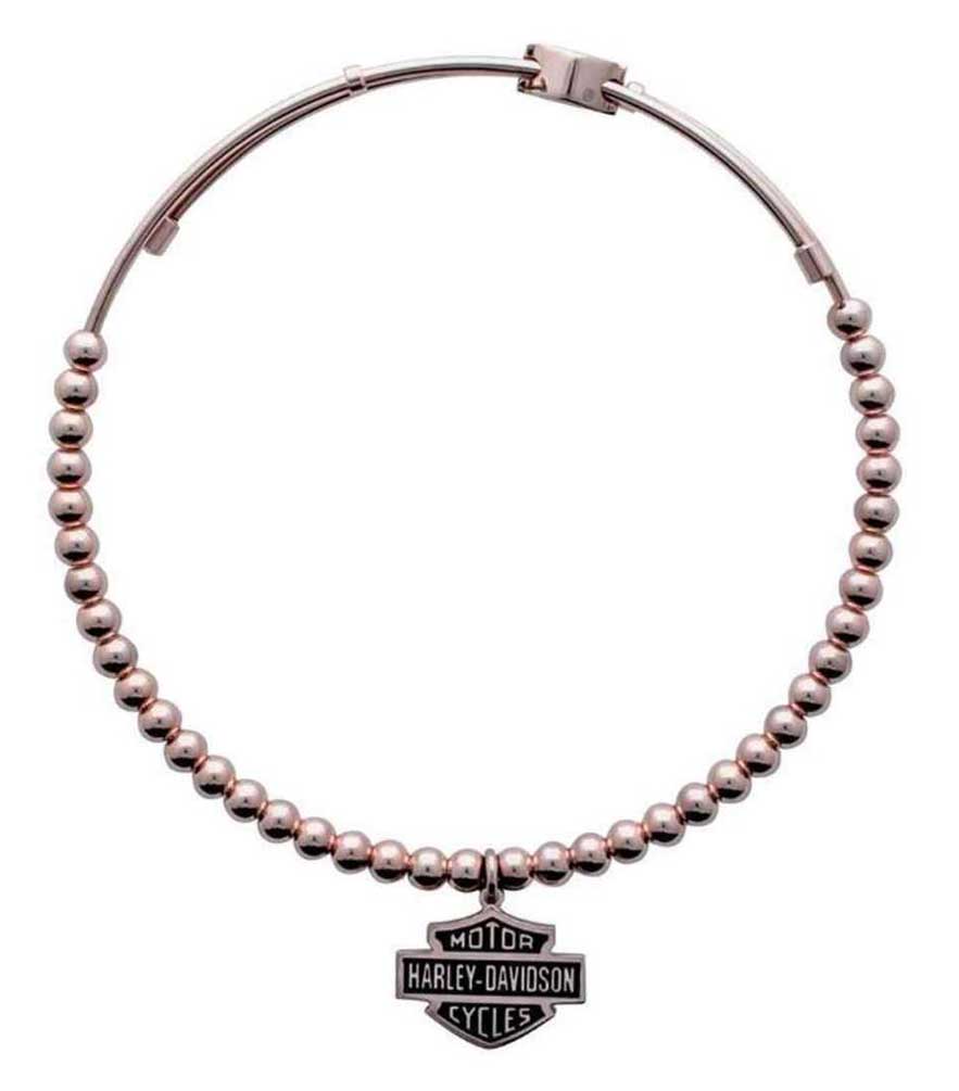 Harley-Davidson Women's Rose Gold Tone B&S Beaded Bangle Bracelet HSB0095 - Wisconsin Harley-Davidson