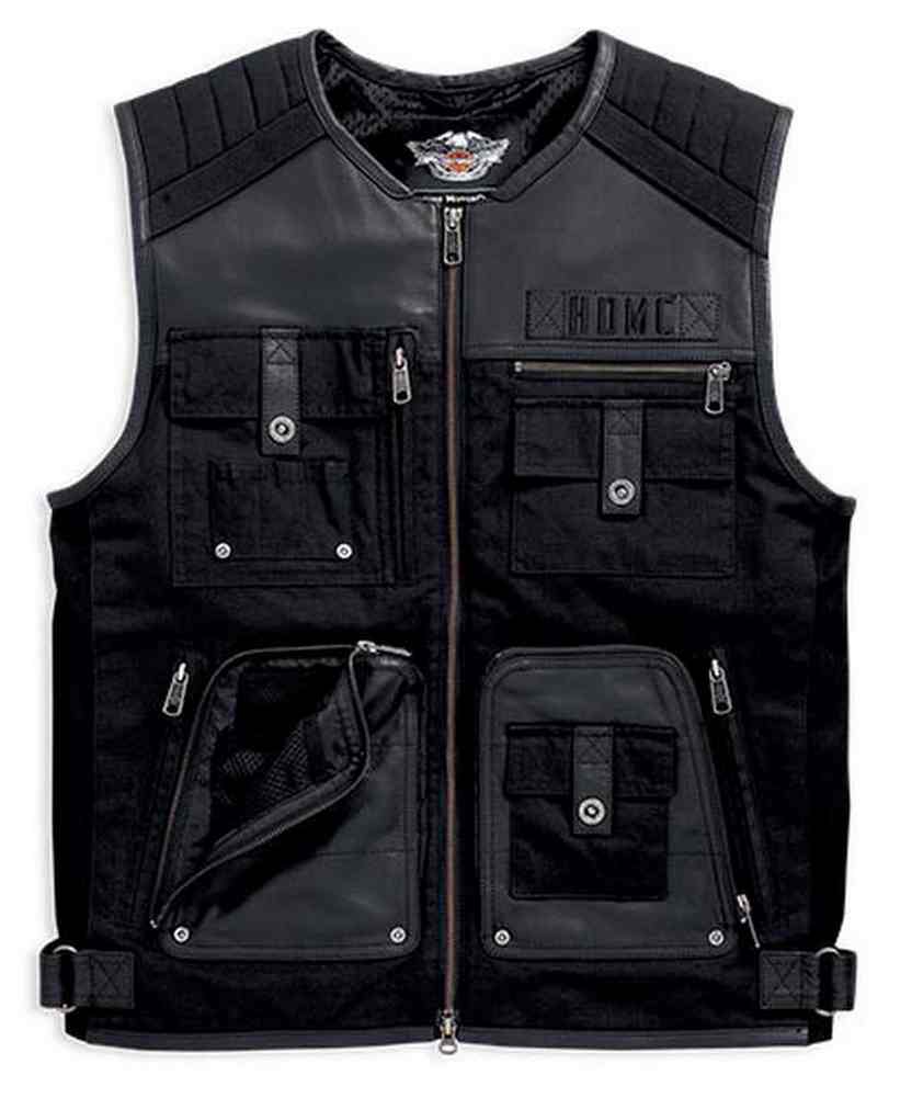 Harley-Davidson Men's Leather & Textile Multi-Pocketed Vest, Black. 97078-16VM - Wisconsin Harley-Davidson