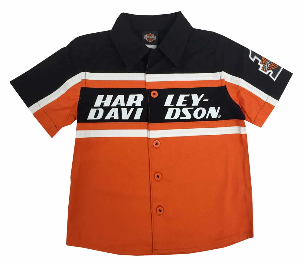 Harley-Davidson Little Boys' Button Front Twill Shop Shirt Orange/Black 1072527 - Wisconsin Harley-Davidson