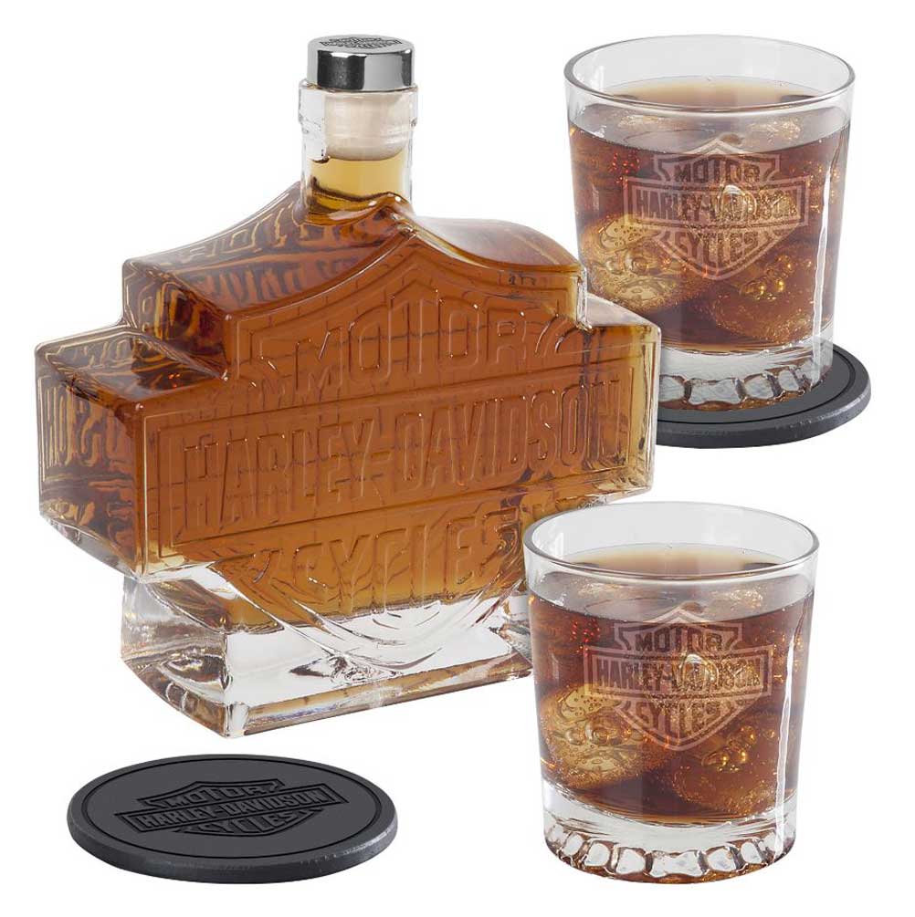 Harley-Davidson Bar & Shield Logo Decanter Set, Hand Blown Set HDL-18746 - Wisconsin Harley-Davidson