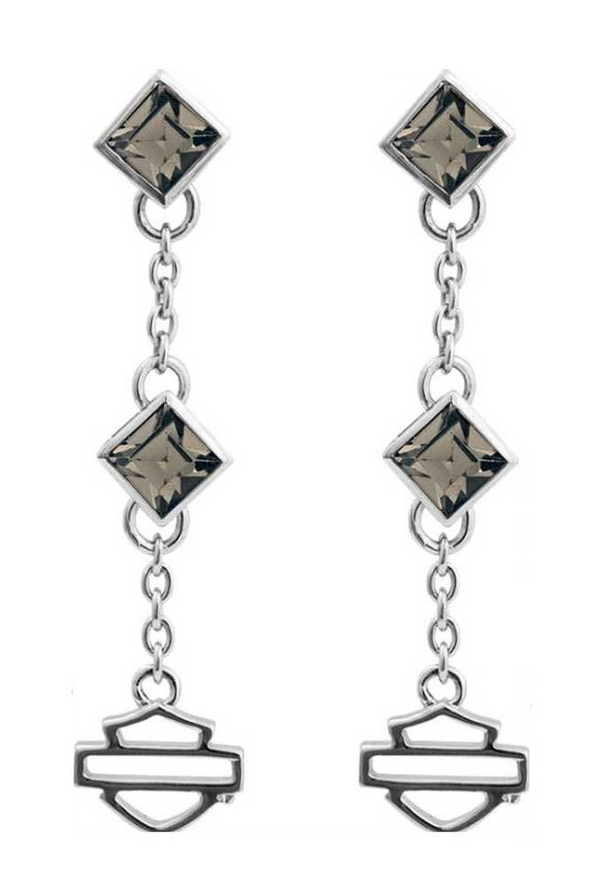 Harley-Davidson Womens Earrings, Black Ice Crystal Drop Dangle Earrings HDE0361 - Wisconsin Harley-Davidson