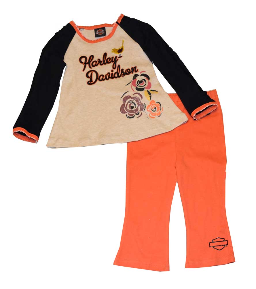 Harley-Davidson Little Girls' Pant Set, 2-Piece Set White & Orange 3322378 - Wisconsin Harley-Davidson