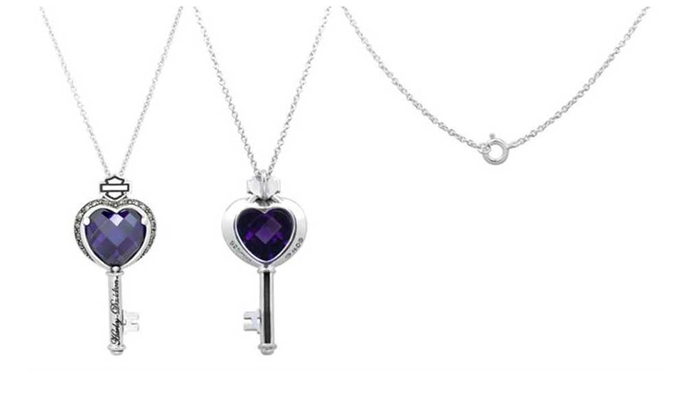 Harley-Davidson® Women's Purple Jeweled Heart Key Necklace HDN0245
