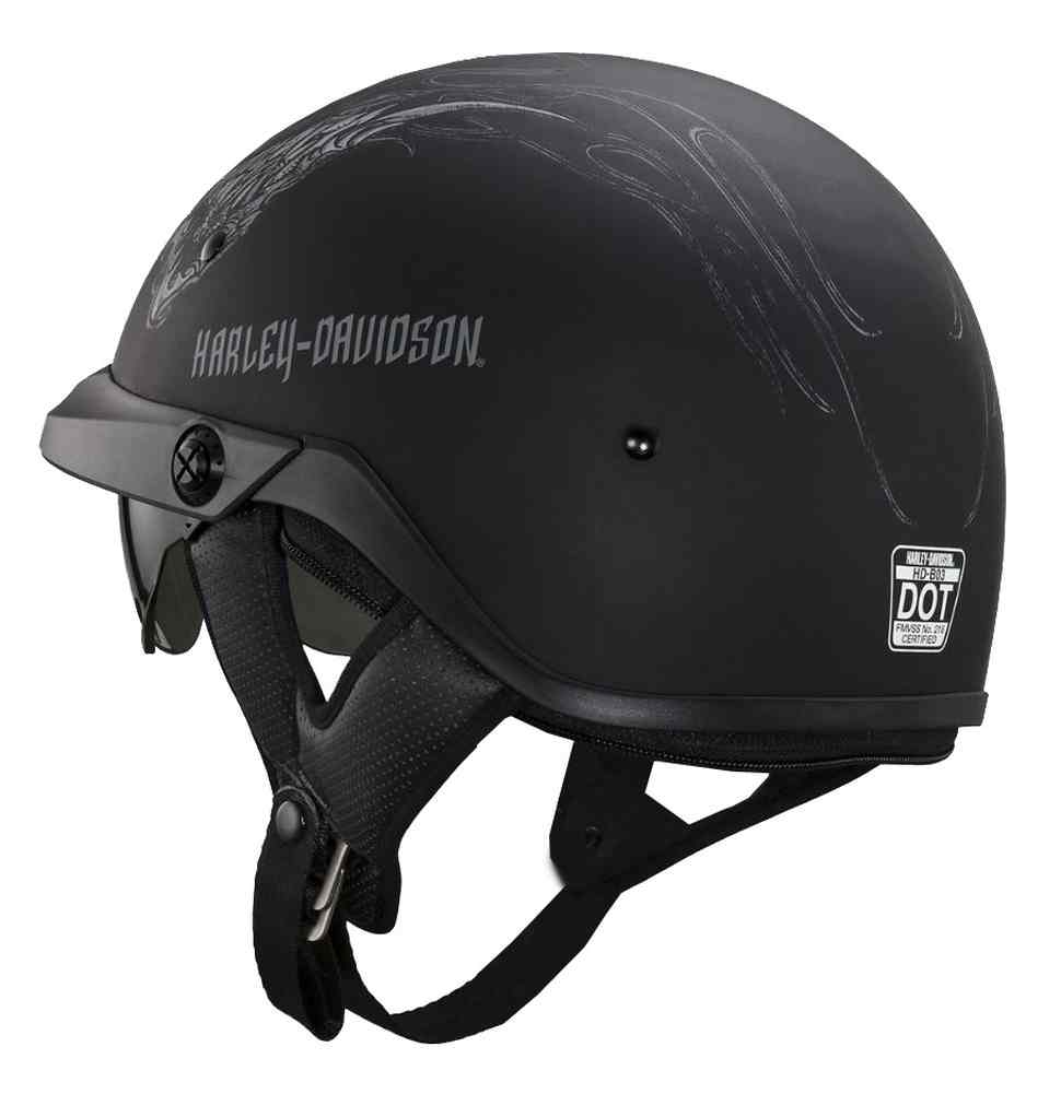 Harley-Davidson® Men's Skull Flame Sun Shield Half Helmet, Black