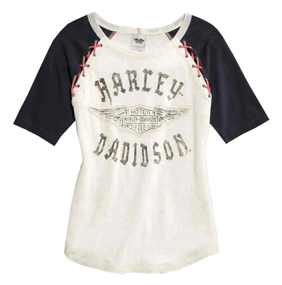 Harley-Davidson Women's Colorblocked Laced Raglan Sleeve Shirt, 96241-16VW - Wisconsin Harley-Davidson