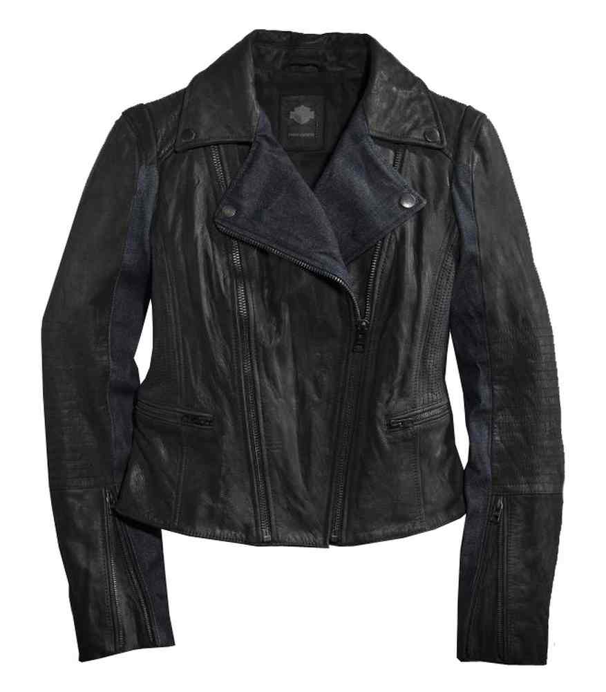 Harley-Davidson Women's Leather & Denim Fashion Biker Jacket, Black 97157-16VW - Wisconsin Harley-Davidson