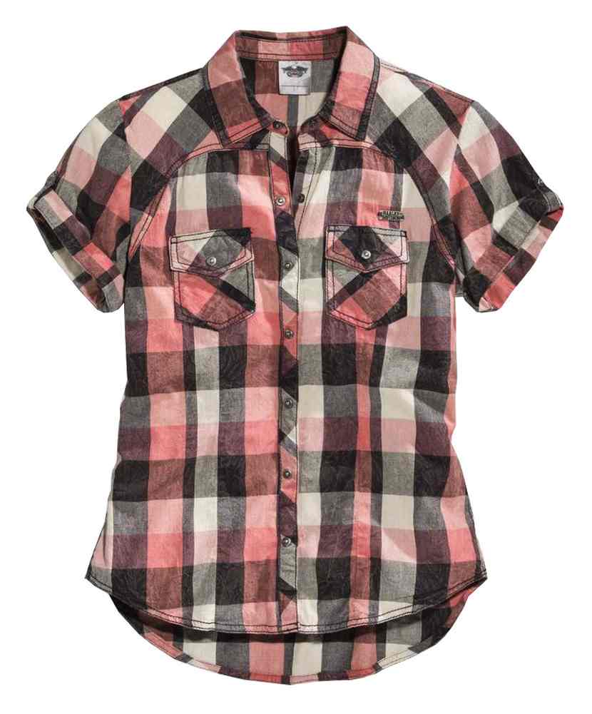Harley Davidson® Womens Embroidered Short Sleeve Plaid Woven Shirt 96250 16vw Wisconsin 