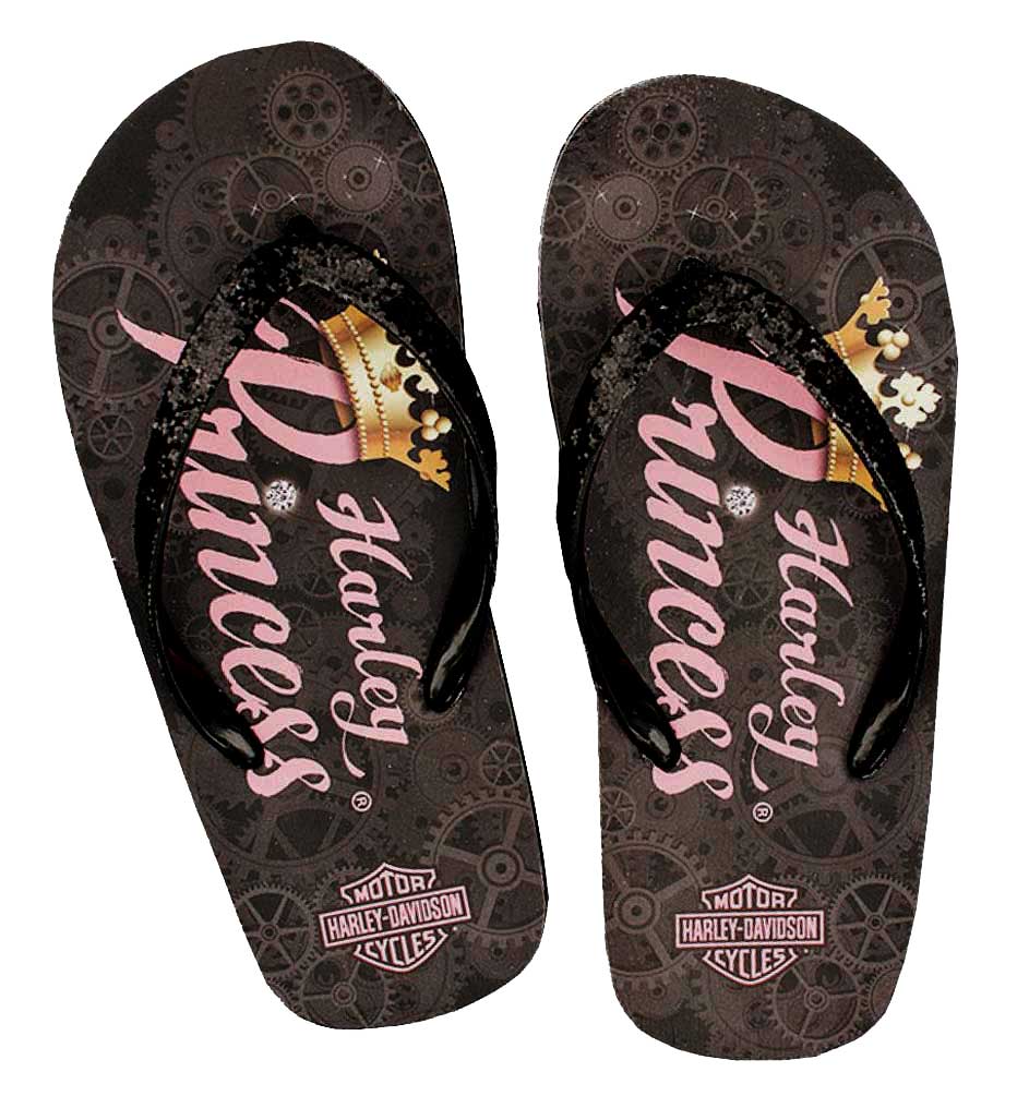 Harley-Davidson Big Girls' Glittery Princess Flip Flops, Black & Pink 5022545 - Wisconsin Harley-Davidson