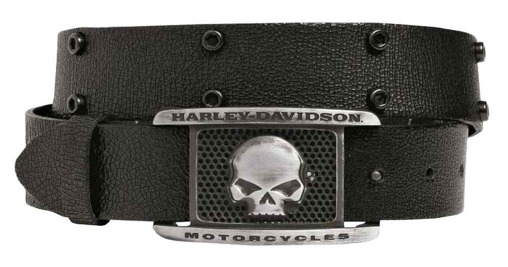 Harley-Davidson Men's Crackle Willie G Skull Belt, Black Leather 97658-16VM - Wisconsin Harley-Davidson