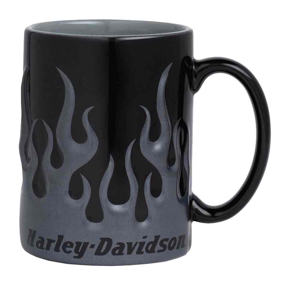 Harley-Davidson Sculpted Tonal Flames Ceramic Coffee Mug, 16 oz. Black 99220-16V - Wisconsin Harley-Davidson