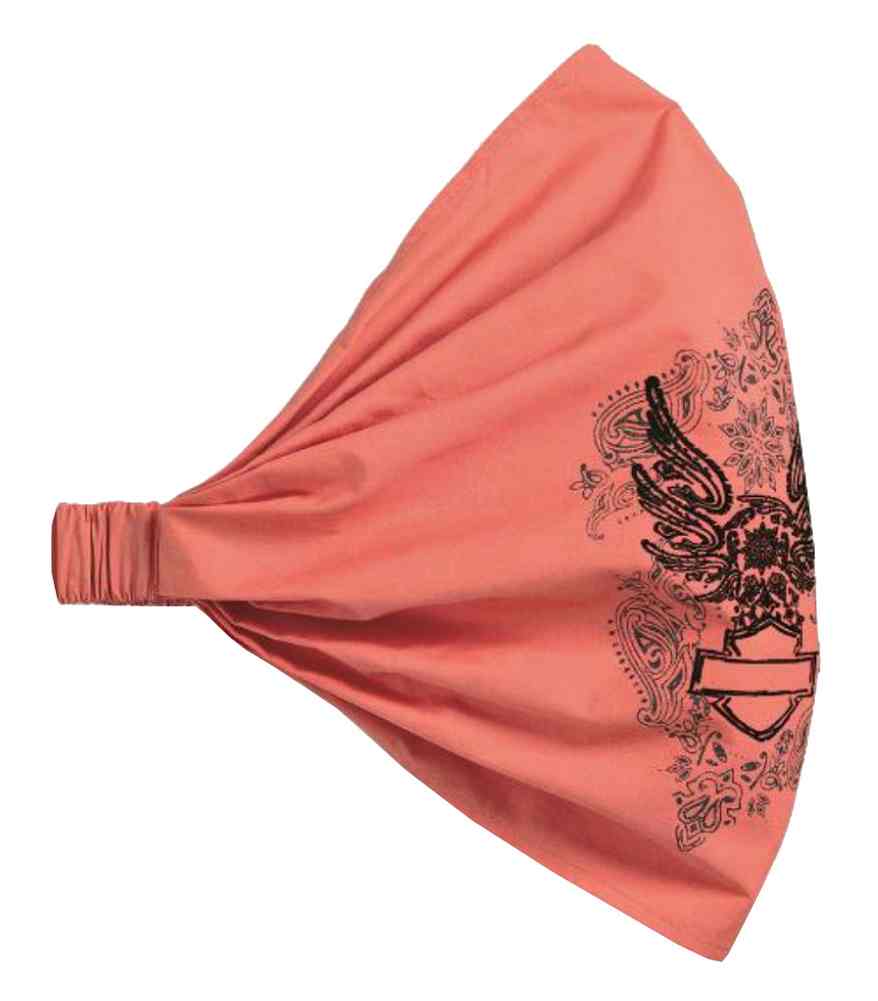 Harley-Davidson Womens Flocked Eagle Scrunchie Headwrap, Bright Coral 97879-16VW - Wisconsin Harley-Davidson