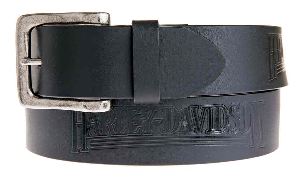 Harley-Davidson Men's Embossed Shot Caller Belt, Black Leather HDMBT11038-BLK - Wisconsin Harley-Davidson