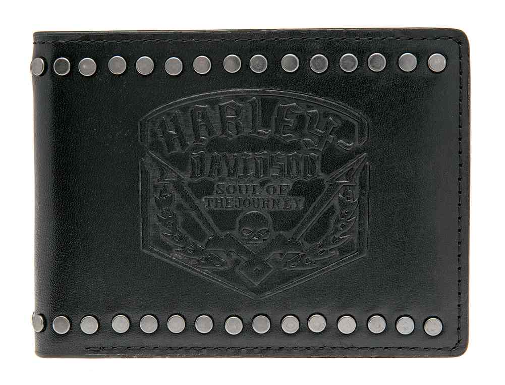 Harley-Davidson Mens Soul Journey Debossed Bi-Fold Leather Wallet HDMWA10863-BLK - Wisconsin Harley-Davidson