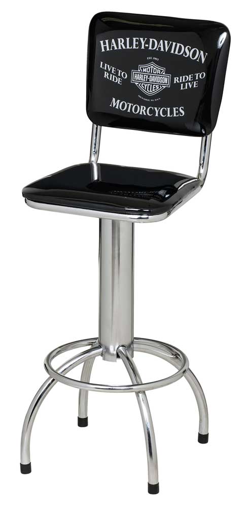 Harley-Davidson Motorcycle Premium Quality Bar Stool w/ Backrest Black HDL-12210 - Wisconsin Harley-Davidson