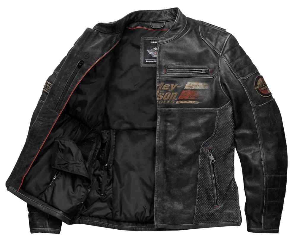 Harley-Davidson Men's Astor Patches Distressed Leather Jacket, Black 97122-16VM - No Hassle Returns at Wisconsin Harley