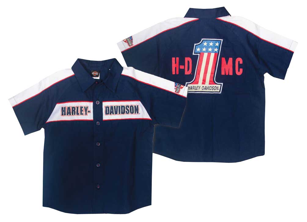 Harley-Davidson Free Shipping - Harley-Davidson Big Boys' Poplin Short Sleeve Shop Shirt, Navy Blue 1092633 - Free Shipping on many products plus Orders Over $99