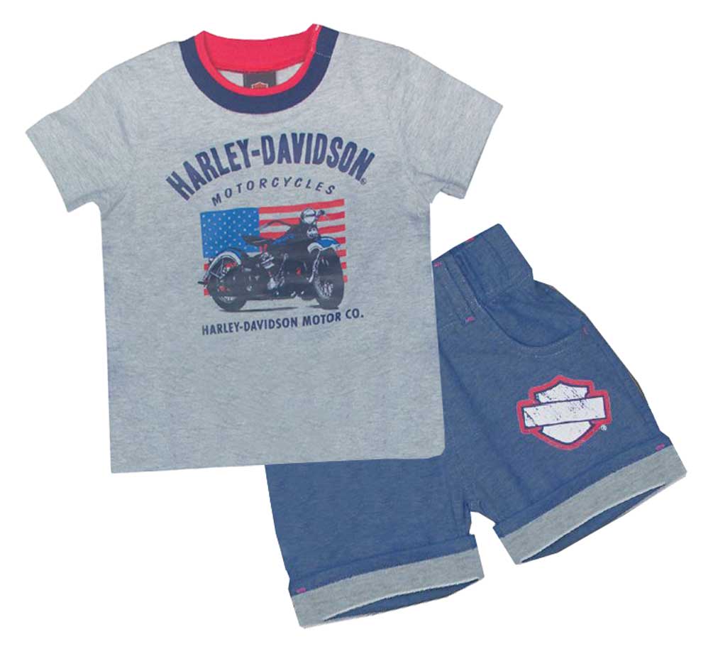 Harley-Davidson Little Boys' Short Sleeve Tee 2 Piece Short Set, Gray 2072615 - Wisconsin Harley-Davidson