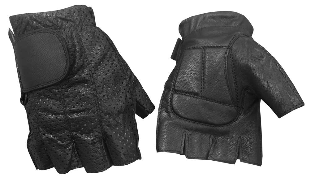 Redline Men's Perforated Fingerless Motorcycle Leather Gloves, Black G-059PR - Wisconsin Harley-Davidson