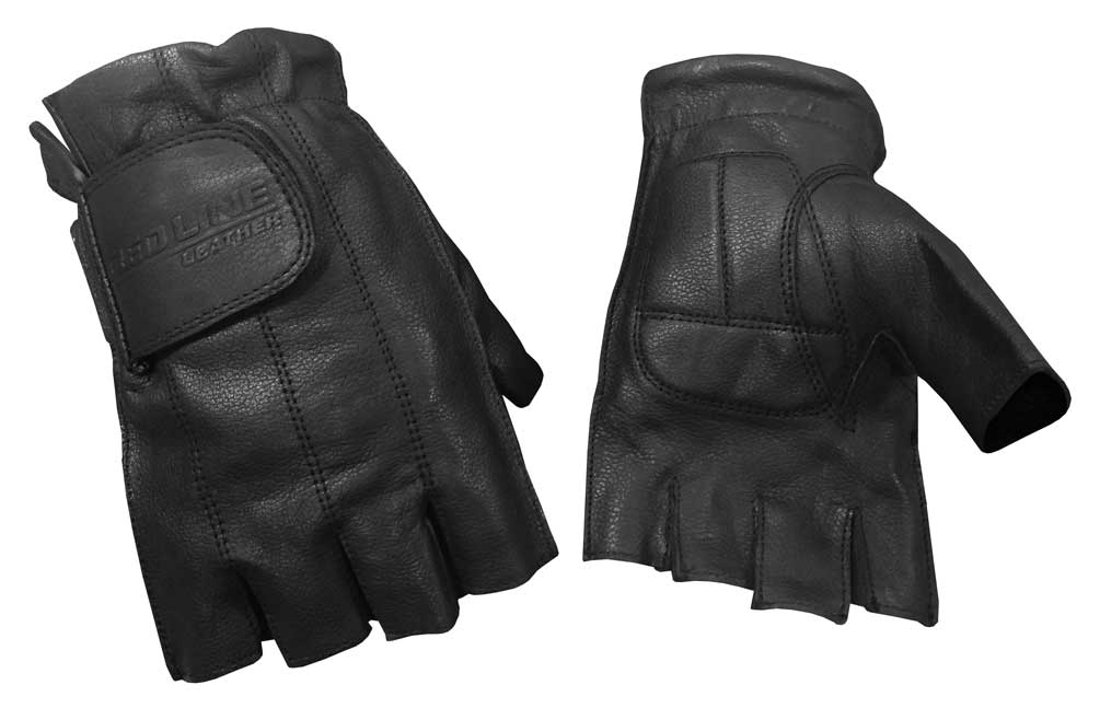 Redline Leather Men's Gel Padded Fingerless Motorcycle Leather Gloves in Black | Size: Small | G-059