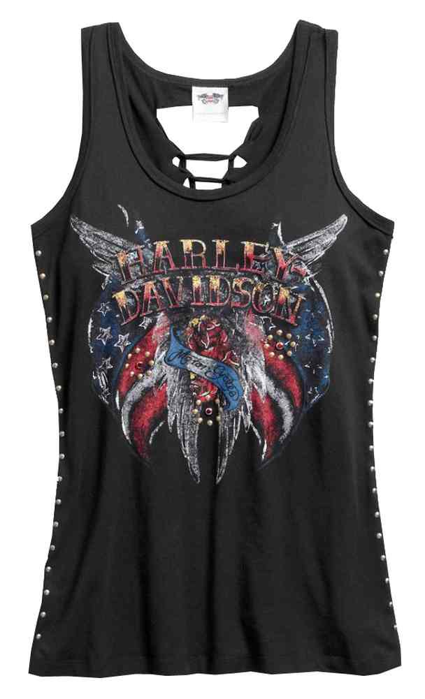Harley-Davidson Women's Studded Slash Back Sleeveless Tank Top, Black 96302-16VW - Wisconsin Harley-Davidson