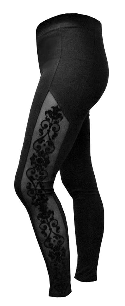 Harley-Davidson Women's Mesh & Flocking Design High Waist Leggings, Black - Wisconsin Harley-Davidson