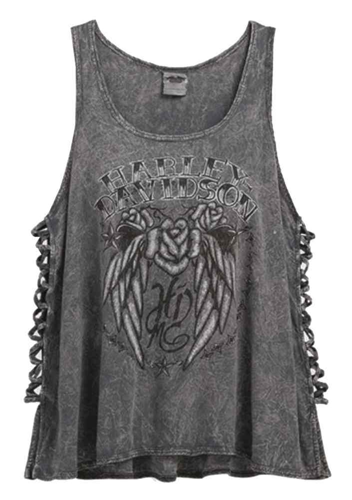 Harley-Davidson Women's Laced Side Distressed Sleeveless Top, Gray 96324-16VW - Wisconsin Harley-Davidson